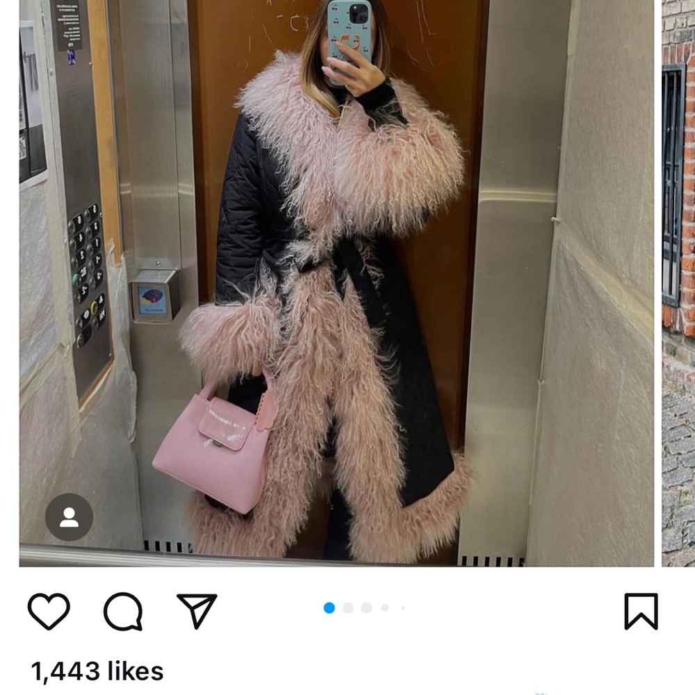 Charlotte Simone Black Puffer Coat with Pink Mongolian Fur Trim - Picture 16 of 16